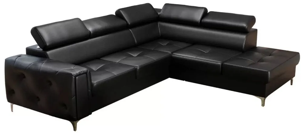 Casa Padrino divano ad angolo di lusso nero / argento 255 x 225 x A. 78-99 cm - Divano da soggiorno in pelle naturale con poggiatesta regolabili - Mobili da soggiorno in pelle - Mobili di lusso Markenware
