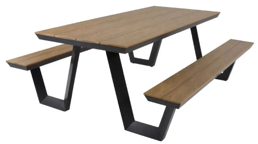 Casa Padrino tavolo da giardino di lusso con panche integrate marrone / antracite 200 x A. 75 cm - Mobili da picnic - Mobili da giardino - Mobili da gastronomia - Mobili da esterno Finale Aktion