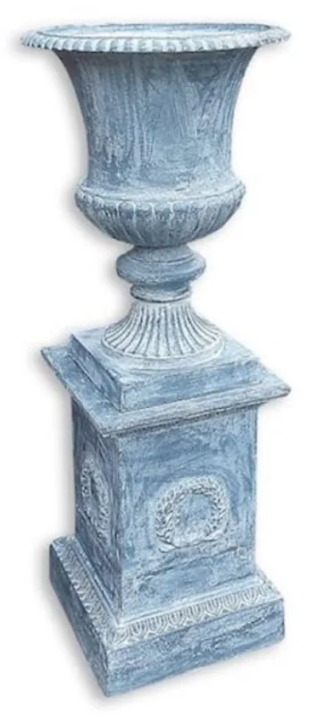 Casa Padrino vaso barocco con colonna blu A. 138 cm - Magnifico vaso di fiori in ghisa con piedistallo - Decoro da giardino e terrazza barocco - Accessori decorativi barocchi Neue Ware