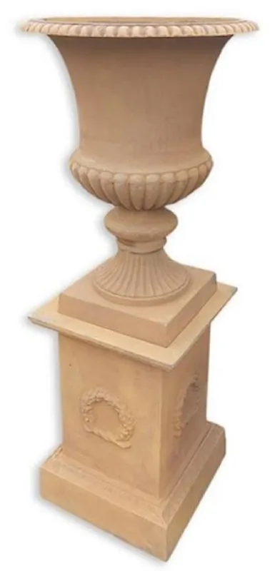 Casa Padrino vaso barocco con colonna beige A. 138 cm - Magnifico vaso di fiori in ghisa con piedistallo - Decoro da giardino e terrazza barocco - Accessori decorativi barocchi Expressversand