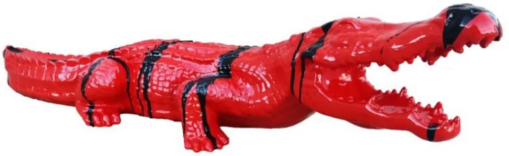 Casa Padrino scultura decorativa di lusso coccodrillo rosso / nero 108 cm - Scultura da giardino resistente alle intemperie - Scultura decorativa XXL - Figura decorativa XXL - Decorazione da giardino Top-Seller