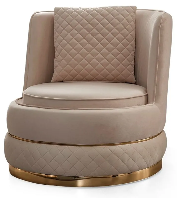 Rabatt Casa Padrino poltrona girevole di lusso crema / oro 80 x 85 x A. 81 cm - Poltrona soggiorno con velluto pregiato - Mobili da soggiorno - Mobili di lusso - Arredi da soggiorno - Arredi di lusso