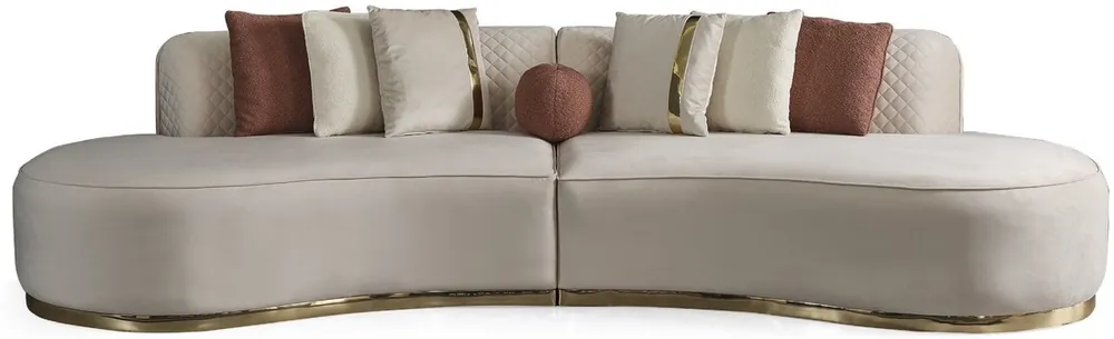 Casa Padrino divano a 4 posti di lusso crema / oro 330 x 120 x A. 76 cm - Divano soggiorno con pregiato tessuto in velluto - Mobili soggiorno - Mobili di lusso - Arredo soggiorno - Arredi di lusso Geprüft