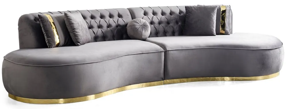 Aktuell Casa Padrino divano a 4 posti di lusso grigio / oro 330 x 120 x A. 76 cm - Divano soggiorno con pregiato tessuto in velluto - Mobili soggiorno - Mobili di lusso - Arredo soggiorno - Arredi di lusso