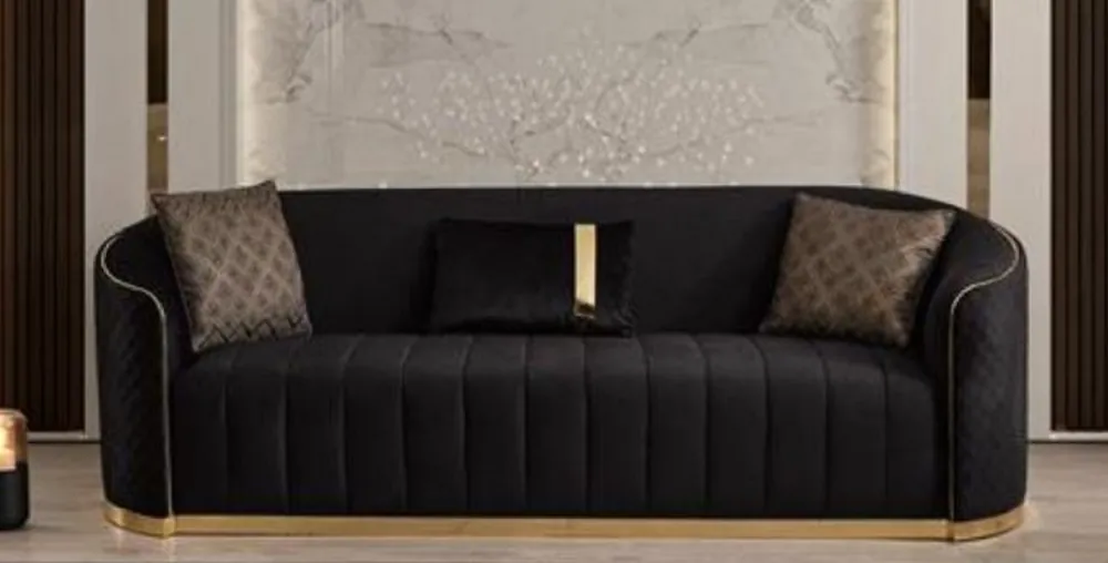 Finale Aktion Casa Padrino divano di lusso a 3 posti nero / oro 240 x 95 x A. 74 cm - Divano soggiorno con velluto pregiato - Mobili da soggiorno - Mobili di lusso - Arredi da soggiorno - Arredi di lusso