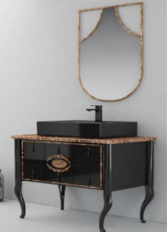 Sale Casa Padrino set da bagno barocco di lusso nero lucido / marrone - 1 Armadio del Lavandino e 1 Lavabo in Ceramica e 1 Specchio da Parete - Mobili da bagno in stile barocco - Mobili barocchi