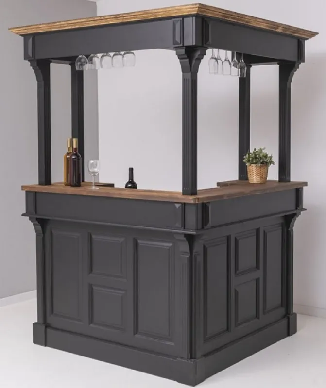 Casa Padrino bancone bar stile country in legno massello nero / marrone scuro 148 x 148 x A. 210 cm - Mobili bar in legno massello - Mobili bar in stile country - Arredo stile country Nur Für Kurze Zeit