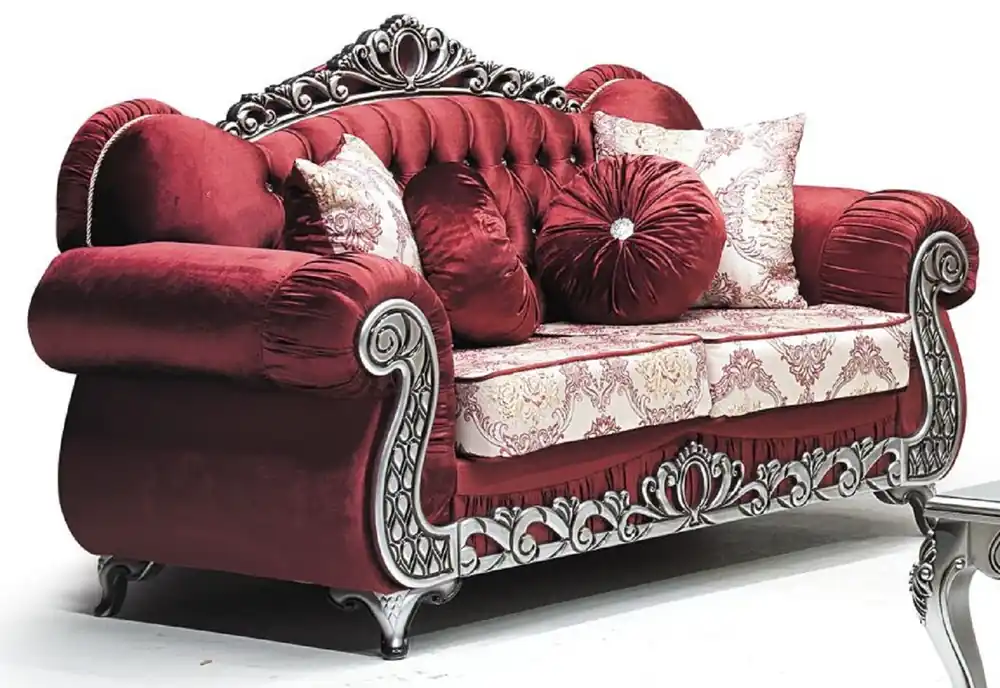 Casa Padrino divano barocco di lusso a 2 posti bordeaux rosso / crema / argento - Magnifico divano da soggiorno con motivo e strass - Mobili da soggiorno in stile barocco - Mobili barocchi Bestseller