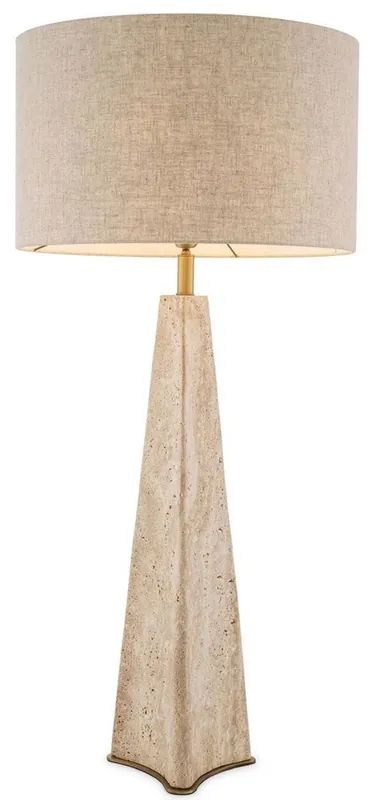 Casa Padrino lampada da tavolo di lusso beige / ottone antico Ø 48 x A. 106,5 cm - Lampada da scrivania in travertino con paralume rotondo - Lampade da tavolo di lusso - Collezione di lusso Rabatt
