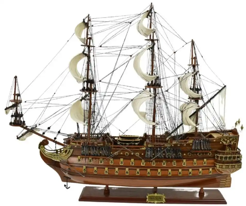 Wochenendangebot Casa Padrino fiore all'occhiello di lusso San Felipe marrone scuro / marrone / ottone 95 x 29 x A. 90 cm - Nave decorativa spagnola - Nave di legno - Nave da guerra - Accessori decorativi