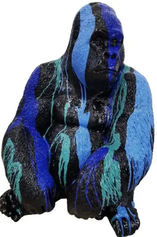 Casa Padrino scultura decorativa di lusso scimmia gorilla nero / blu / turchese A. 75 cm - Figura decorativa da giardino resistente alle intemperie - Decorazione da giardino Neu