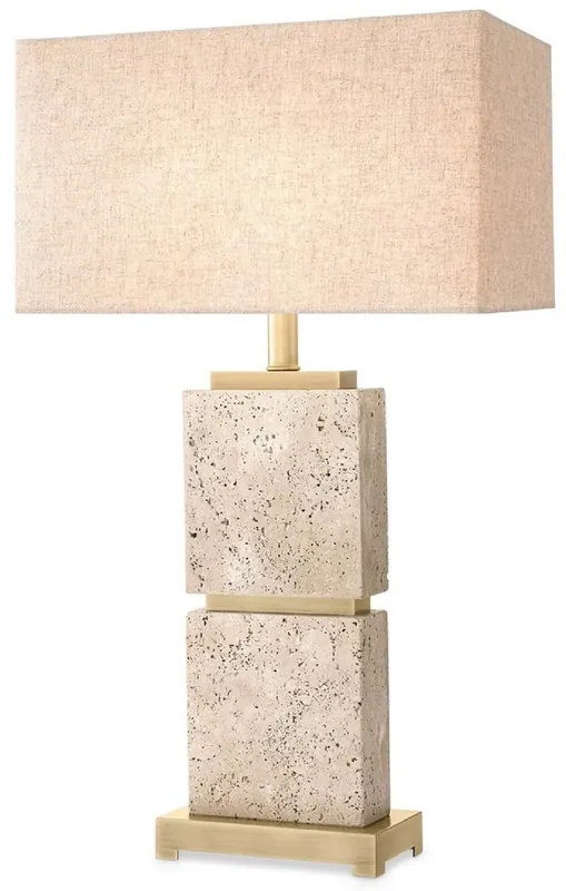 Neu Casa Padrino lampada da tavolo di lusso beige / ottone antico 40 x 22 x A. 70,5 cm - Lampada da scrivania in travertino con paralume rettangolare - Lampade da tavolo - Lampade da scrivania