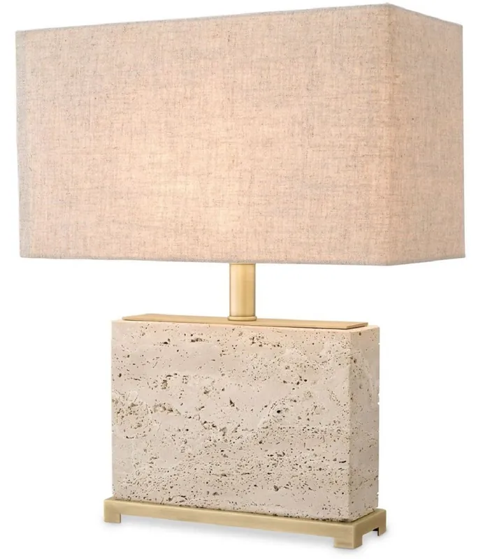 Preiswert Casa Padrino lampada da tavolo di lusso beige / ottone antico 40 x 22 x A. 55 cm - Lampada da scrivania in travertino con paralume rettangolare - Lampade da tavolo - Lampade da scrivania
