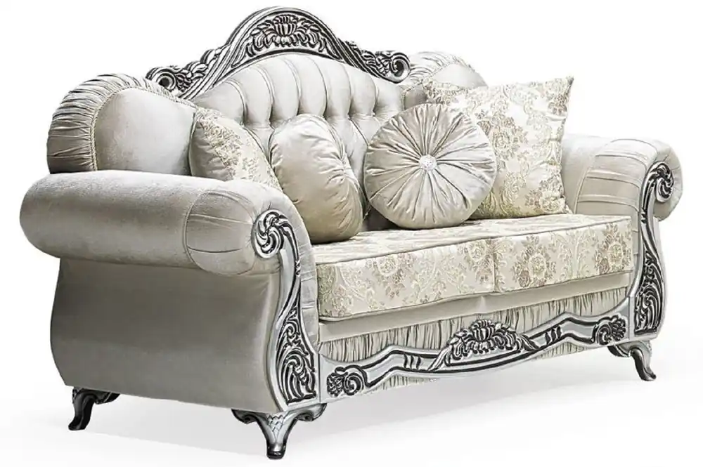 Casa Padrino divano barocco di lusso a 2 posti grigio / crema / argento / nero - Magnifico divano da soggiorno con motivo e strass - Mobili da soggiorno di lusso in stile barocco - Mobili barocchi Sonderangebot