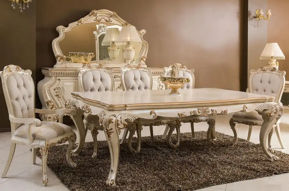 Casa Padrino set da pranzo barocco di lusso crema / oro - 1 Tavolo da Pranzo Barocco e 6 Sedie da Pranzo Barocche - Mobili barocchi per sala da pranzo - Nobile e Magnifico Versand Am Gleichen Tag