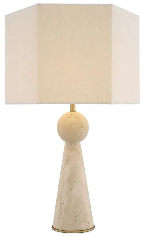 Casa Padrino lampada da tavolo di lusso beige / ottone antico / crema 40 x 40 x A. 78,5 cm - Lampada da scrivania in travertino con paralume esagonale - Lampade da tavolo - Lampade da scrivania Sofort Bestellen