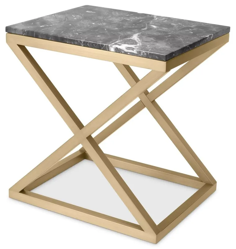Letzte Chance Casa Padrino tavolino di lusso ottone / grigio 56 x 46 x A. 59 cm - Tavolo rettangolare in acciaio inox con piano in marmo - Mobili da soggiorno - Mobili di lusso - Arredi da soggiorno di lusso