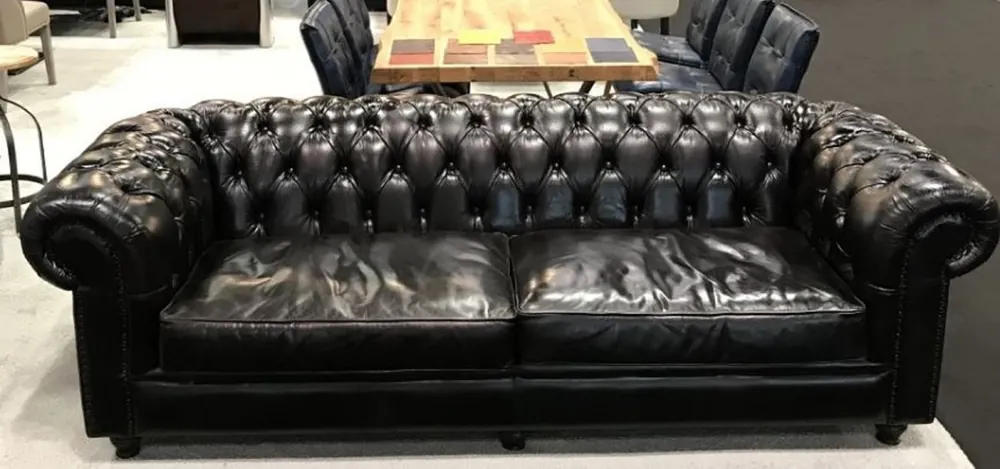 Online Kaufen Casa Padrino divano Chesterfield di lusso in pelle nero 240 x 100 x A. 80 cm - Divano soggiorno in vera pelle - Mobili da soggiorno - Mobili Chesterfield - Mobili di lusso - Arredi di lusso