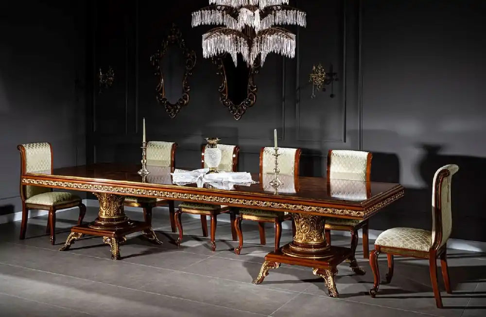 Casa Padrino set da pranzo barocco di lusso marrone / oro - 1 Tavolo da Pranzo Barocco e 10 Sedie da Pranzo Barocche - Mobili barocchi per sala da pranzo - Nobile e Magnifico Top-Seller