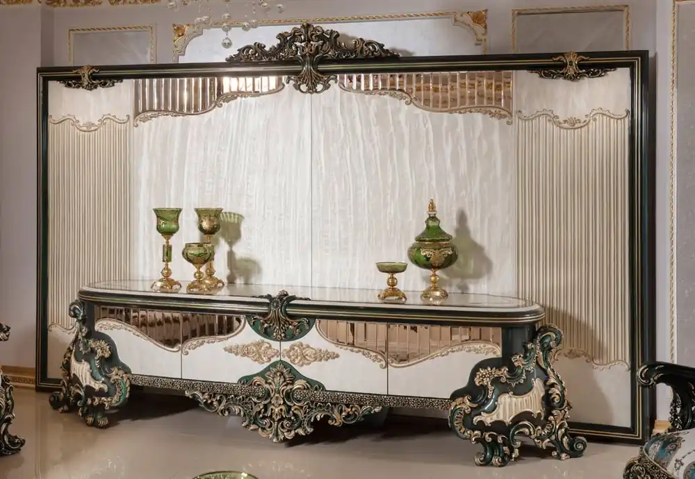 Bestpreis Casa Padrino armadio TV barocco di lusso crema / bianco / verde / oro - Magnifica credenza da soggiorno con parete posteriore - Mobili da soggiorno barocchi - Mobili di lusso in stile barocco