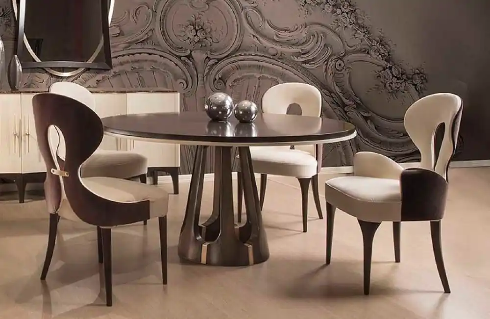 Sonderaktion Casa Padrino Set da Pranzo Art Deco di Lusso Crema / Marrone / Oro - 1 Tavolo da Pranzo Art Deco e 4 Sedie da Pranzo Art Deco - Mobili da Pranzo Art Deco - Qualità di lusso - Fatto in Italia