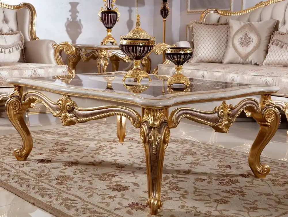 Casa Padrino tavolo da soggiorno barocco di lusso bianco / marrone / oro - Magnifico tavolo da soggiorno in stile barocco - Mobili da soggiorno stile barocco - Mobili da soggiorno barocchi Sonderaktion