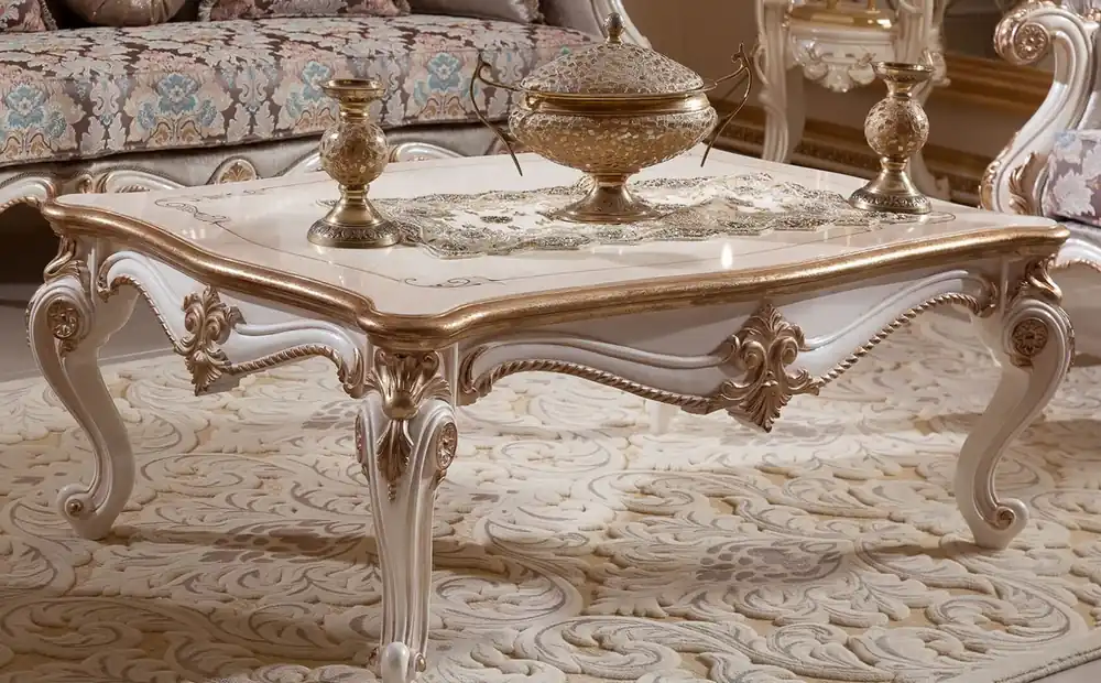 Casa Padrino tavolo da soggiorno barocco di lusso bianco / beige / oro - Magnifico tavolo da soggiorno in stile barocco - Mobili da soggiorno stile barocco - Mobili da soggiorno barocchi Preisreduziert