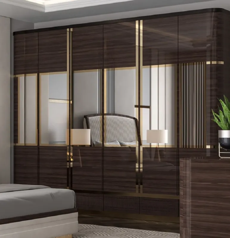 Casa Padrino armadio per camera da letto di lusso marrone scuro / nero / oro - Armadio a specchio con 6 ante - Mobili camera da letto - Mobili per hotel - Mobili di lusso - Arredi di lusso Bestpreis
