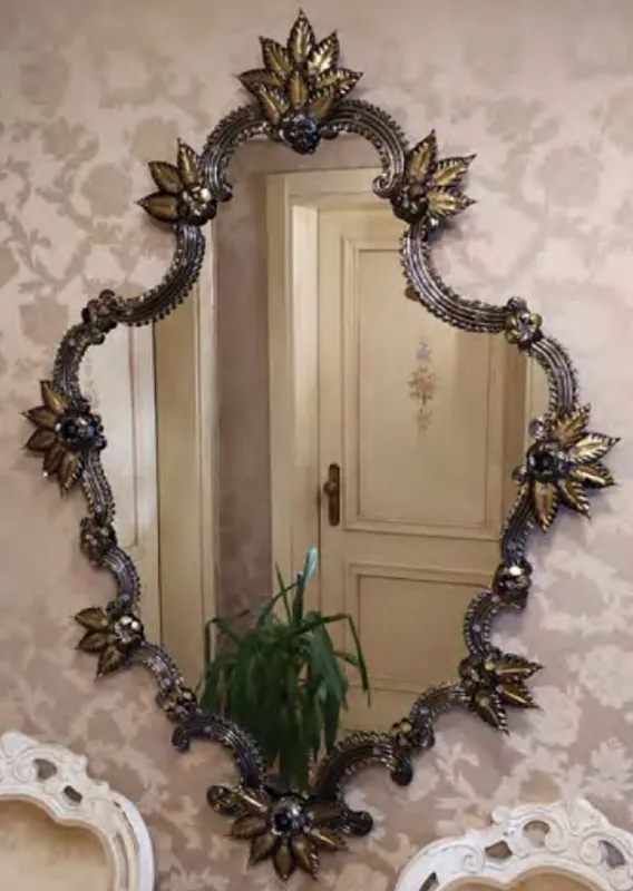 Casa Padrino specchio barocco di lusso nero / oro - Magnifico specchio da parete in stile veneziano - Mobili per castelli - Mobili barocchi - Mobili di lusso stile barocco - Fatto in Italia Preisreduziert
