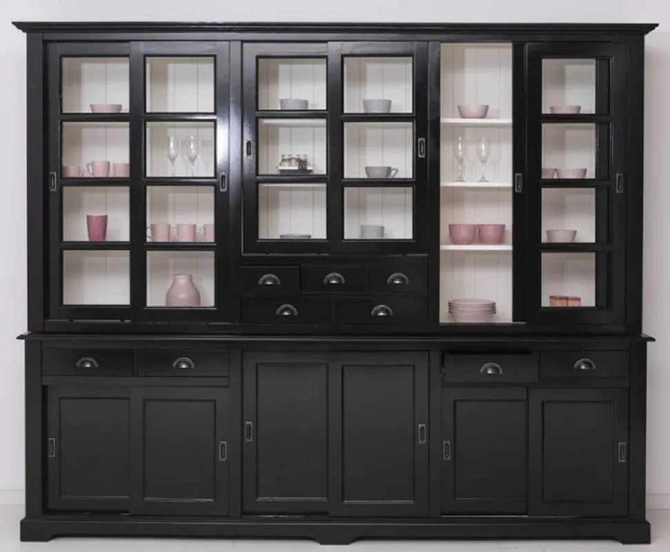 Casa Padrino armadio da pranzo in stile country nero / bianco 280 x 55 x A. 225 cm - Armadio da cucina in legno massello - Mobili per sala da pranzo stile country - Arredamenti stile country Kracherpreis