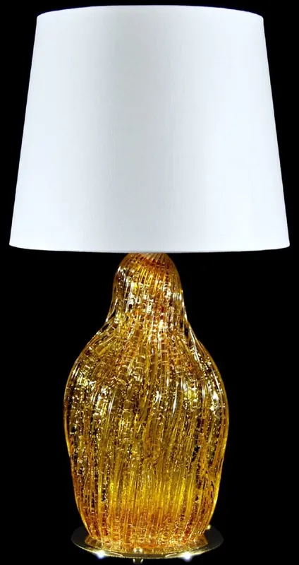 Casa Padrino lampada da tavolo di lusso giallo / argento / bianco Ø 20 x A. 40 cm - Lampada da scrivania in vetro con paralume rotondo - Lampade da tavolo - Lampade da scrivania Preis Gesenkt