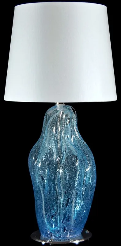 Casa Padrino lampada da tavolo di lusso blu / argento / bianco Ø 20 x A. 40 cm - Lampada da scrivania in vetro con paralume rotondo - Lampade da tavolo - Lampade da scrivania Markenware