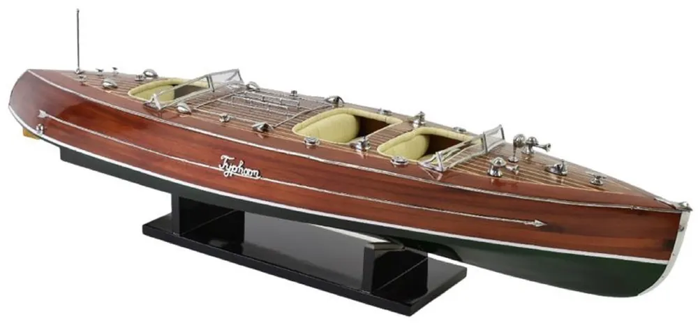 Casa Padrino motoscafo di lusso Typhoon con supporto in legno massello marrone / verde 95 x 22 x A. 23 cm - Barca decorativa fatta a mano - Barca in legno - Modellino di barca - Barca da regata Top-Seller
