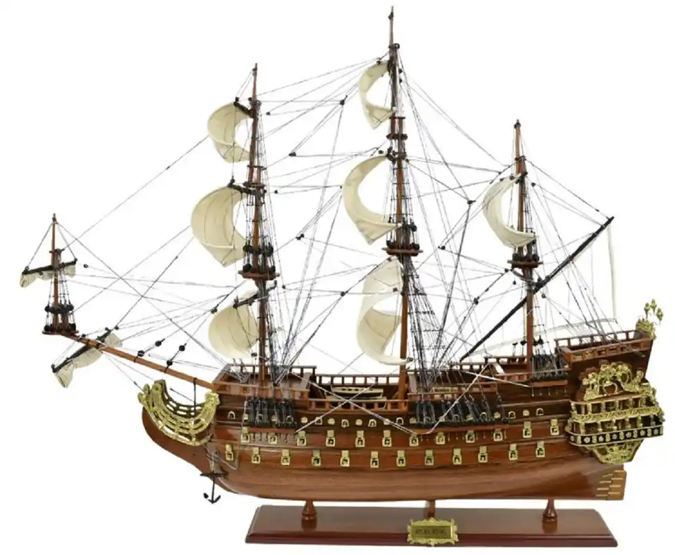 Echt Casa Padrino fiore all'occhiello di lusso Soleil Royal marrone 95 x 29 x A. 90 cm - Nave decorativa fatta a mano - Nave in legno - Veliero - Nave da guerra - Modellino di nave