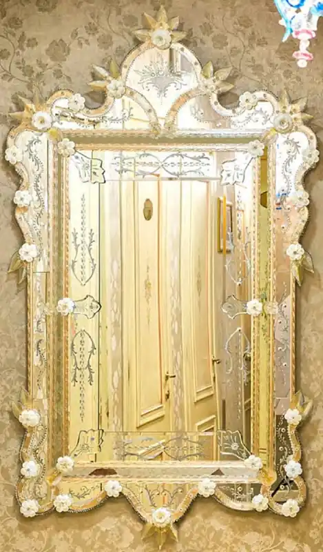 Schneller Versand Casa Padrino specchio barocco di lusso giallo - Magnifico specchio da parete in stile veneziano - Mobili per castelli - Mobili barocchi - Mobili di lusso stile barocco - Fatto in Italia