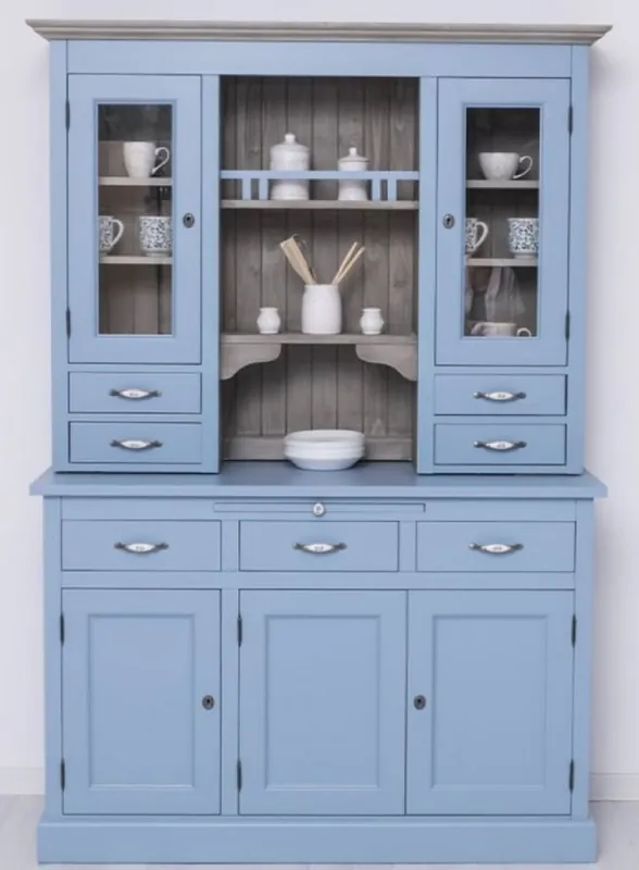 Casa Padrino armadio da pranzo in stile country azzurro / grigio 137 x 50 x A. 197 cm - Armadio da cucina in legno massello - Mobili per sala da pranzo stile country - Arredamenti stile country Preisreduziert