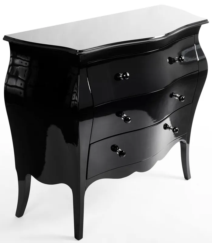 Abverkauf Casa Padrino cassettone barocco di lusso nero lucido - Cassettone in legno massello fatta a mano con 3 cassetti - Mobili di lusso in stile barocco - Mobili barocchi - Arredi barocchi