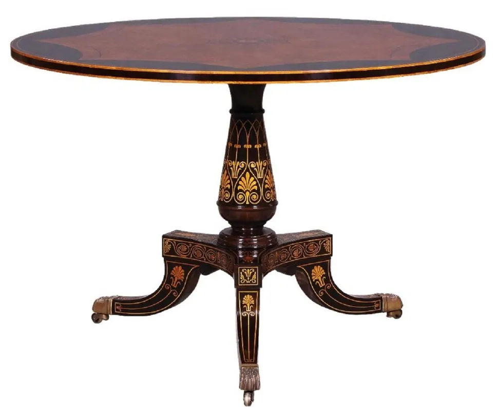 Casa Padrino tavolo da pranzo barocco di lusso marrone / nero / oro - Tavolo da pranzo rotondo stile barocco - Mobili da sala da pranzo barocchi - Mobili da sala da pranzo di lusso stile barocco Top-Preis