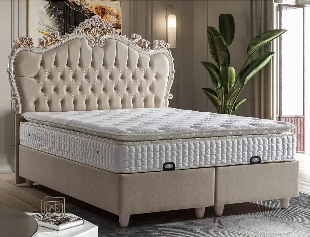 Expressversand Casa Padrino letto matrimoniale barocco di lusso beige / bianco / marrone - Varie Dimensioni - Letto con testiera e materasso - Mobili per camere da letto - Mobili per hotel - Mobili barocchi