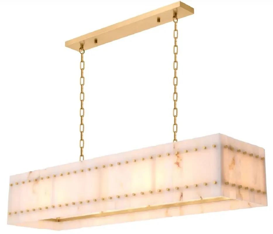 Must-Have Casa Padrino lampadario di lusso ottone antico / alabastro 140,5 x 39 x A. 27 cm - Lampadario rettangolare da soggiorno in metallo con paralume in alabastro - Qualità di lusso - Mobili di lusso