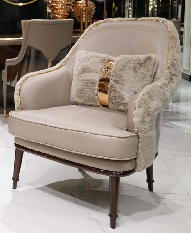 Casa Padrino poltrona di design di lusso grigio / marrone scuro / oro - Poltrona da soggiorno - Mobili da soggiorno - Mobili di lusso - Arredi da soggiorno - Arredi di lusso - Di lusso mobili Neue Ware