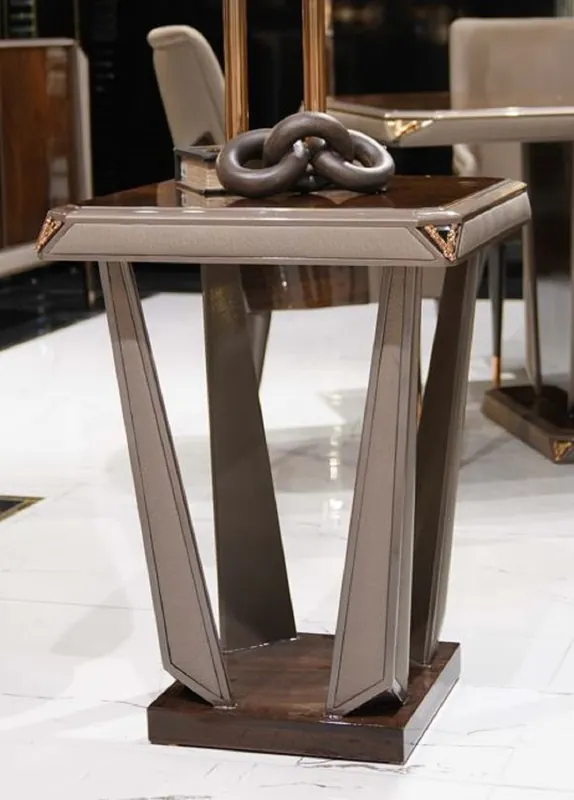 Direktkauf Casa Padrino tavolino di lusso marrone scuro / grigio / rame - Tavolo quadrato in legno massello - Mobili da soggiorno - Arredi da soggiorno - mobili di lusso - Arredi di lusso - Qualità di lusso