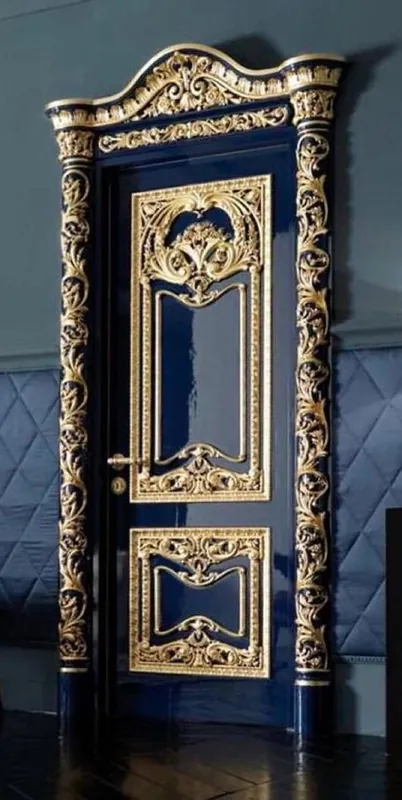 Casa Padrino porta appartamento barocco di lusso blu reale / oro - Magnifica porta in legno massello con cornice - Mobili di lusso stile barocco - Mobili barocchi - Mobili per hotel - Arredi barocchi Markenprodukt