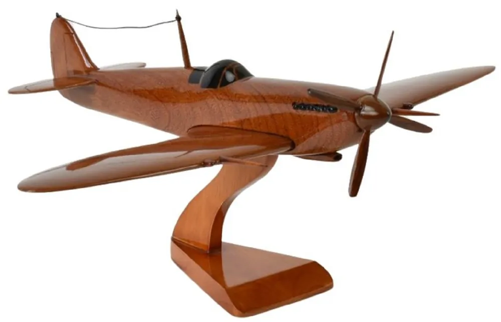 Casa Padrino aereo da caccia decorativo di lusso Supermarine Spitfire marrone / nero 40 x 36 x A. 20 cm - Aereo in legno con supporto - Aereo a elica - Aereo modello - Decorazione da scrivania Neu Im Sortiment