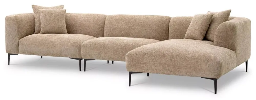 Saisonangebot Casa Padrino divano ad angolo di lusso sabbia / nero 343,5 x 99-177 x A. 75 cm - Divano soggiorno con 4 cuscini - Mobili da soggiorno - Arredi da soggiorno - Mobili di lusso - Arredi di lusso