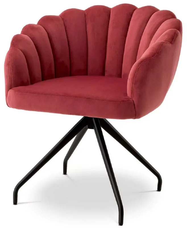 Garantierte Lieferung Casa Padrino sedia da pranzo di lusso rosso / nero 65,5 x 64 x A. 78,5 cm - Sedia girevole con pregiato tessuto in velluto - Mobili sala da pranzo - Mobili di lusso - Arredo sala da pranzo di lusso