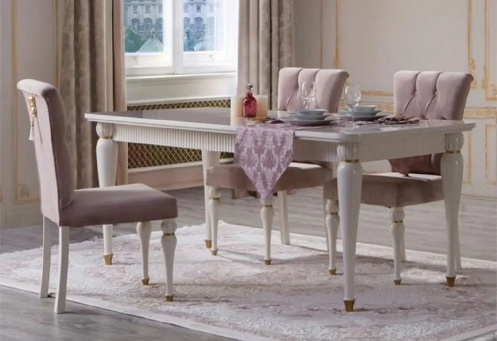 Direktkauf Casa Padrino tavolo da pranzo barocco di lusso bianco / oro - Magnifico tavolo da pranzo in stile barocco - Mobili da sala da pranzo barocchi - Mobili da sala da pranzo di lusso stile barocco