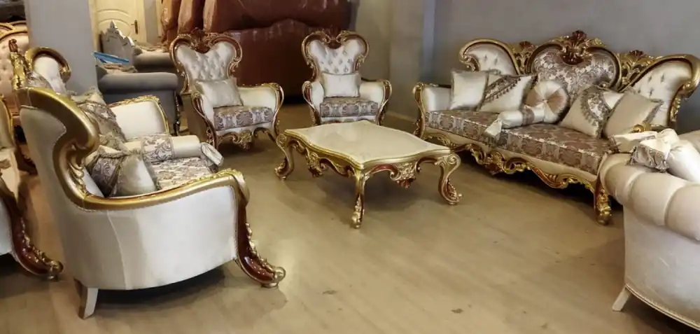 Casa Padrino set da soggiorno barocco di lusso crema / argento / oro / marrone - 2 Divani Barocchi e 2 Poltrone Barocche e 1 Tavolo da Salotto Barocco - Mobili da soggiorno di lusso stile barocco Rabatt