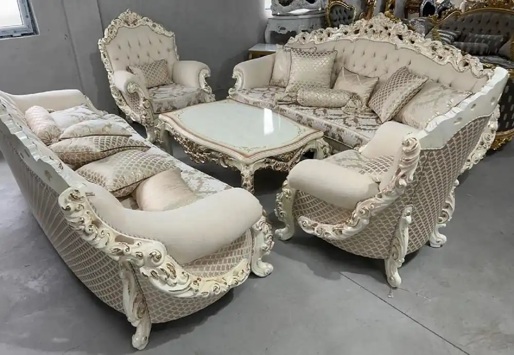 Casa Padrino set da soggiorno barocco di lusso crema / bianco / oro - 2 Divani Barocchi e 2 Poltrone Barocche e 1 Tavolo da Salotto Barocco - Mobili da soggiorno di lusso in stile barocco Mega-Angebot