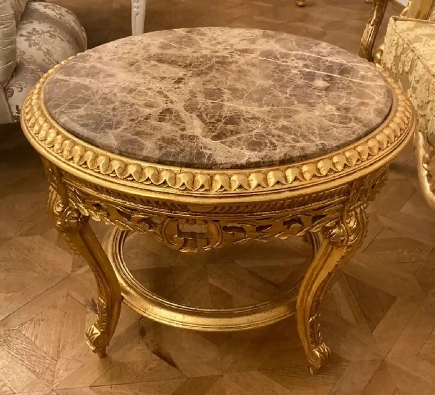 Preis Gesenkt Casa Padrino tavolo da soggiorno barocco con piano in marmo oro / grigio - Tavolino da caffè rotondo in legno massello in stile barocco - Mobili da soggiorno in stile barocco - Mobili barocchi